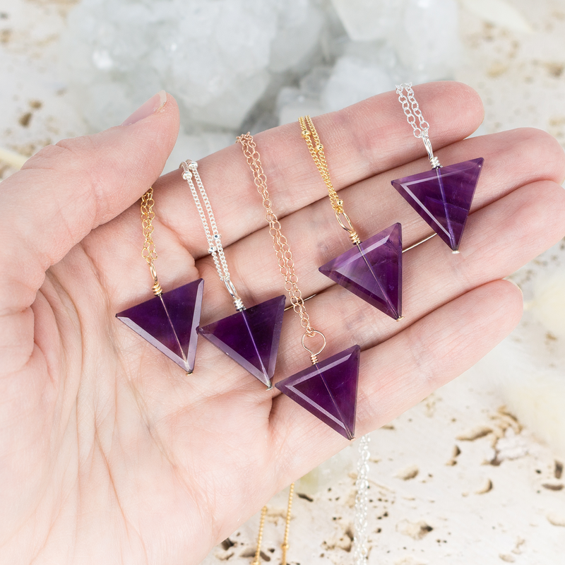 Amethyst Crystal Triangle Necklace