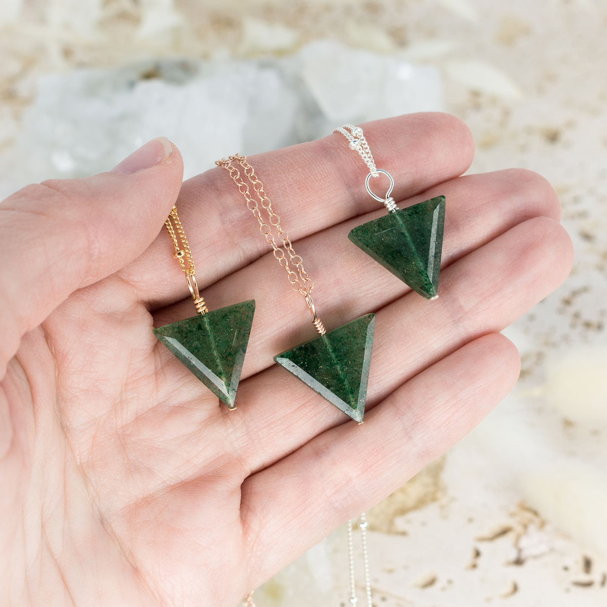 Aventurine Crystal Triangle Necklace