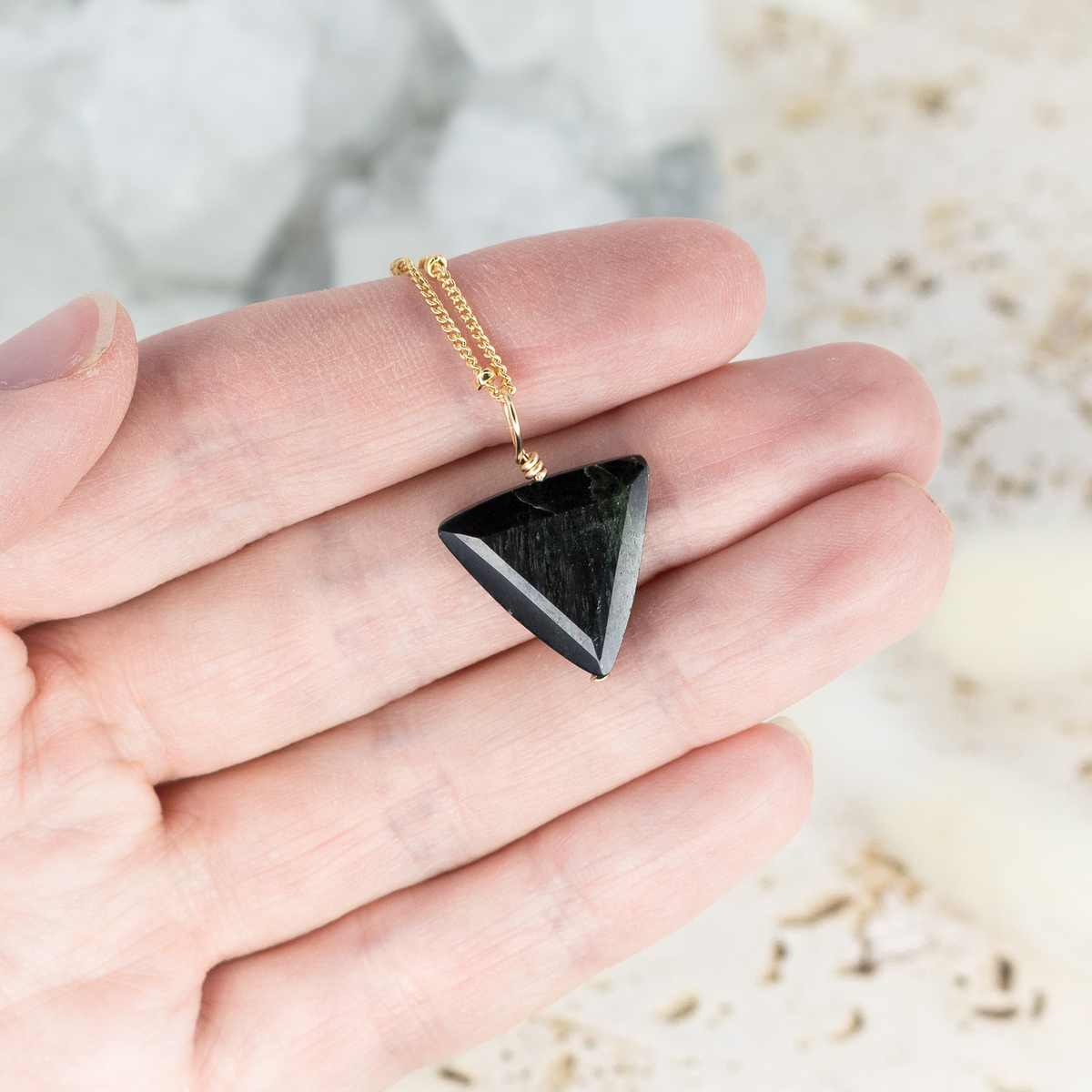 Black Tourmaline Crystal Triangle Necklace