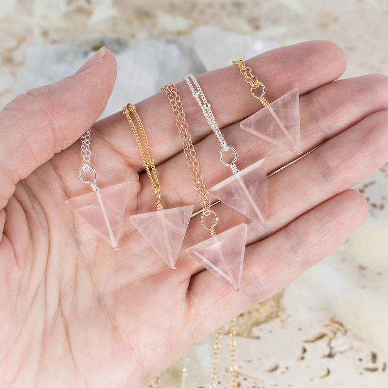 Rose Quartz Crystal Triangle Necklace