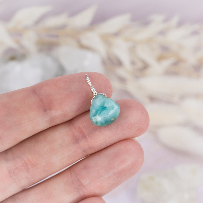 Tiny Larimar Teardrop Gemstone Pendant