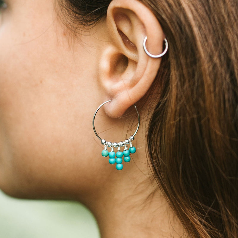 Turquoise Statement Hoop Earrings - Luna Tide