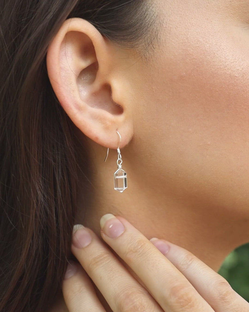 Crystal Quartz Mini Double Terminated Crystal Point Dangle Drop Earrings