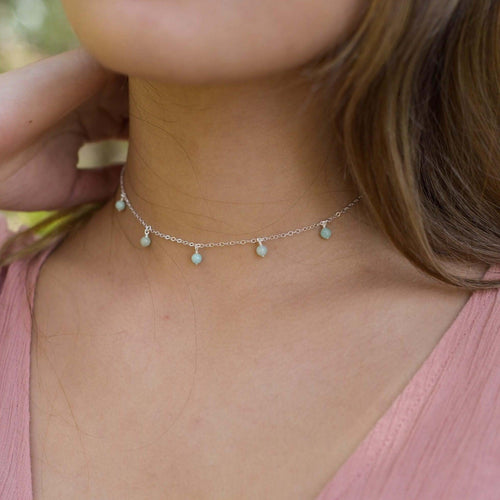Amazonite Bead Drop Choker - Amazonite Bead Drop Choker - Sterling Silver - Luna Tide Handmade Crystal Jewellery