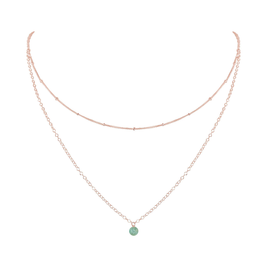 Amazonite Gemstone Chain Layered Choker Necklace - Amazonite Gemstone Chain Layered Choker Necklace - 14k Rose Gold Fill - Luna Tide Handmade Crystal Jewellery