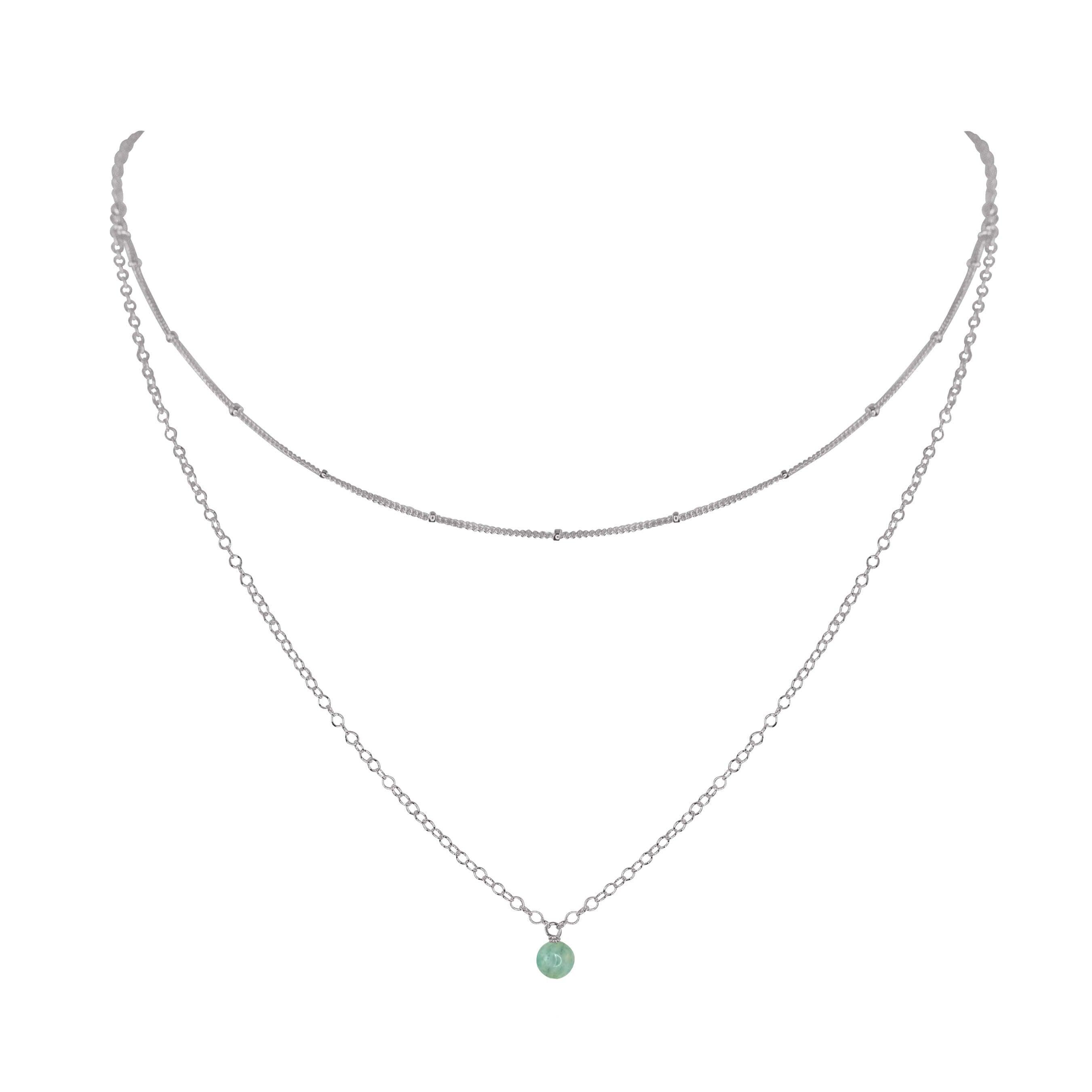 Amazonite Gemstone Chain Layered Choker Necklace - Amazonite Gemstone Chain Layered Choker Necklace - Stainless Steel - Luna Tide Handmade Crystal Jewellery