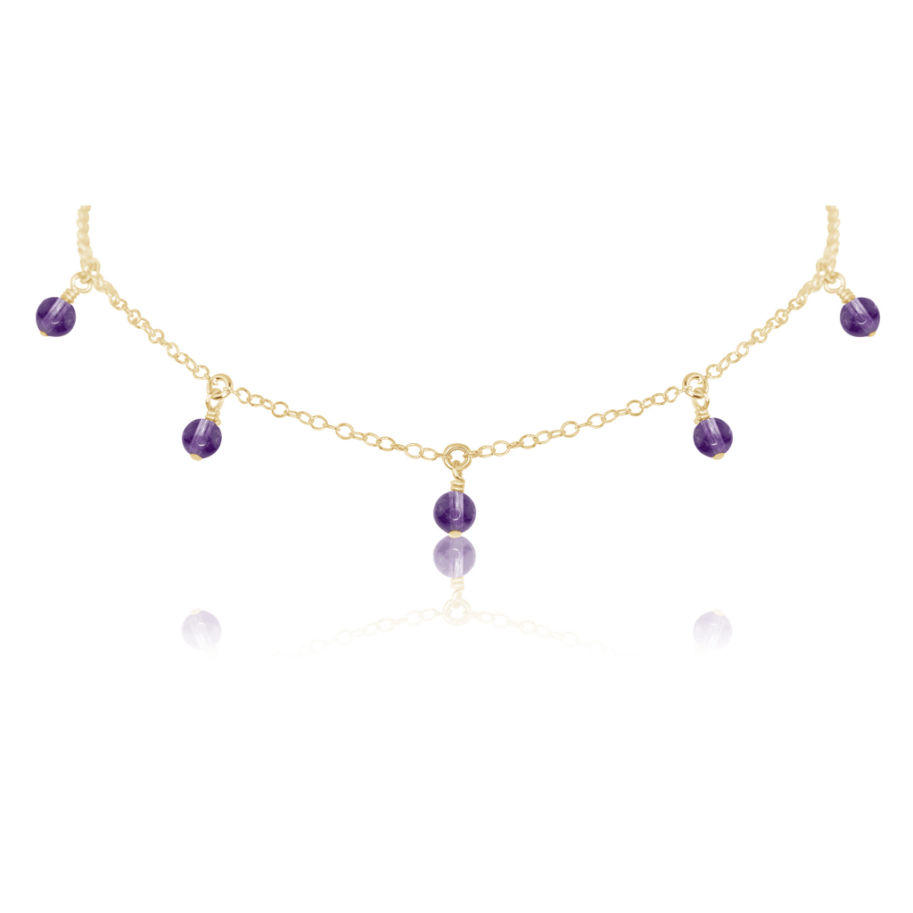 Amethyst Bead Drop Choker - Amethyst Bead Drop Choker - 14k Gold Fill - Luna Tide Handmade Crystal Jewellery