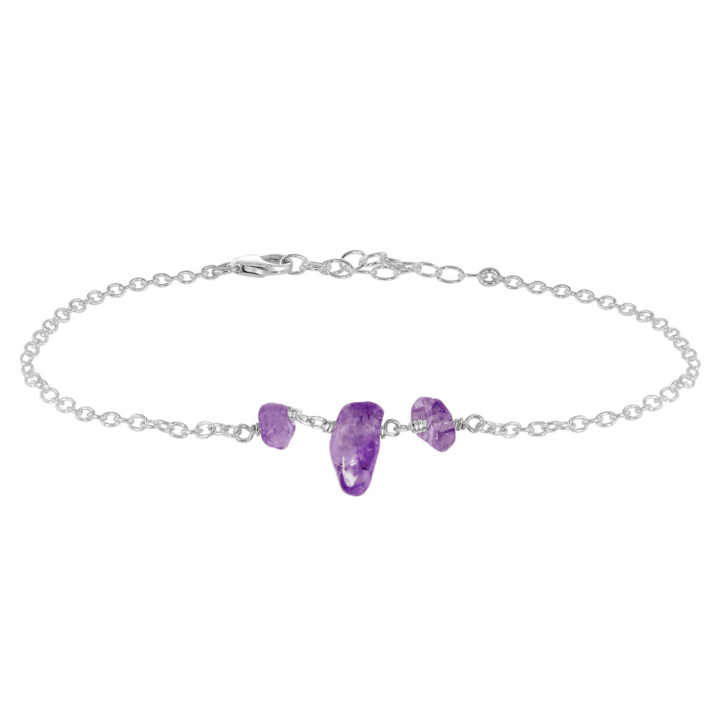 Amethyst Beaded Chain Anklet - Amethyst Beaded Chain Anklet - Sterling Silver - Luna Tide Handmade Crystal Jewellery