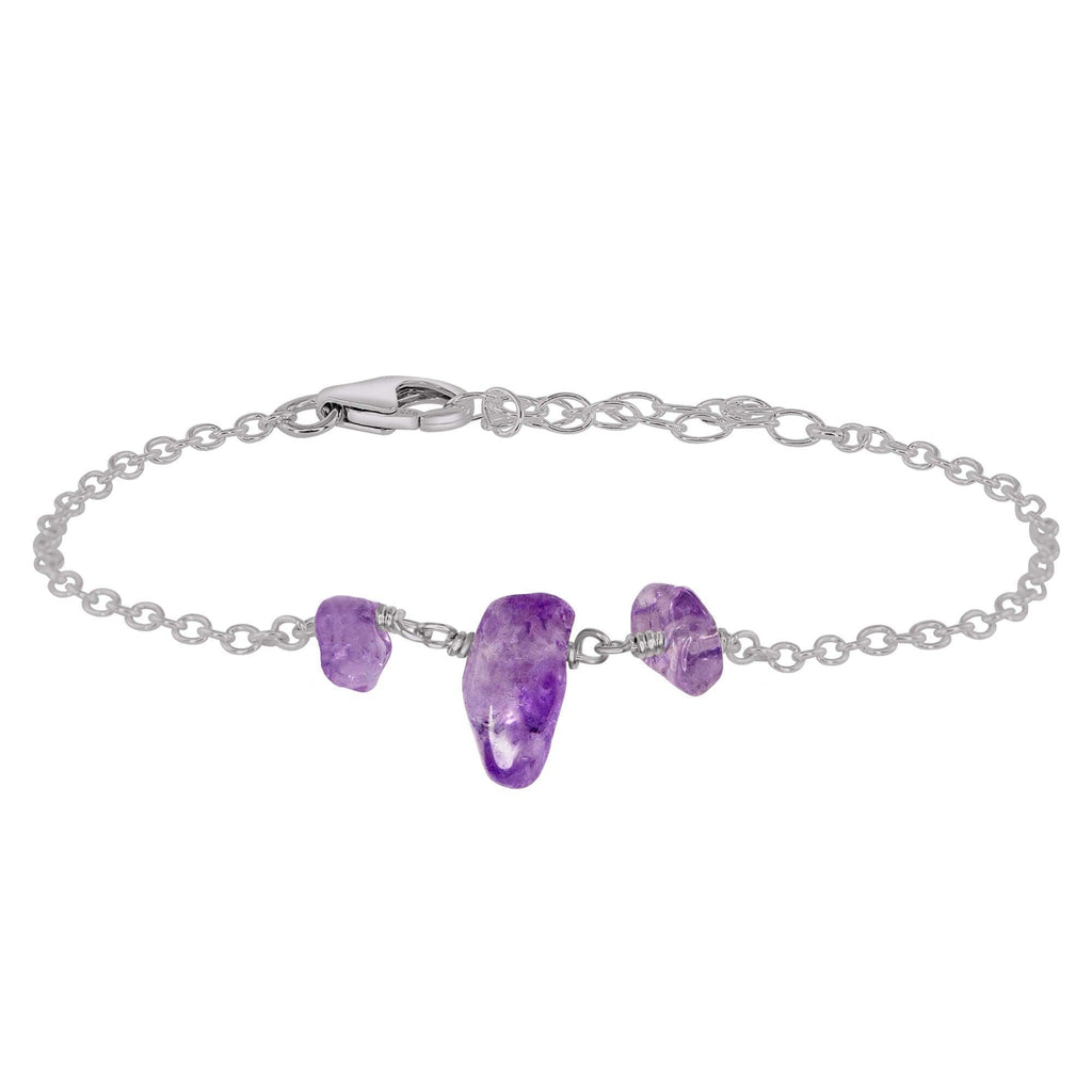 Amethyst Beaded Chain Bracelet - Amethyst Beaded Chain Bracelet - Stainless Steel - Luna Tide Handmade Crystal Jewellery