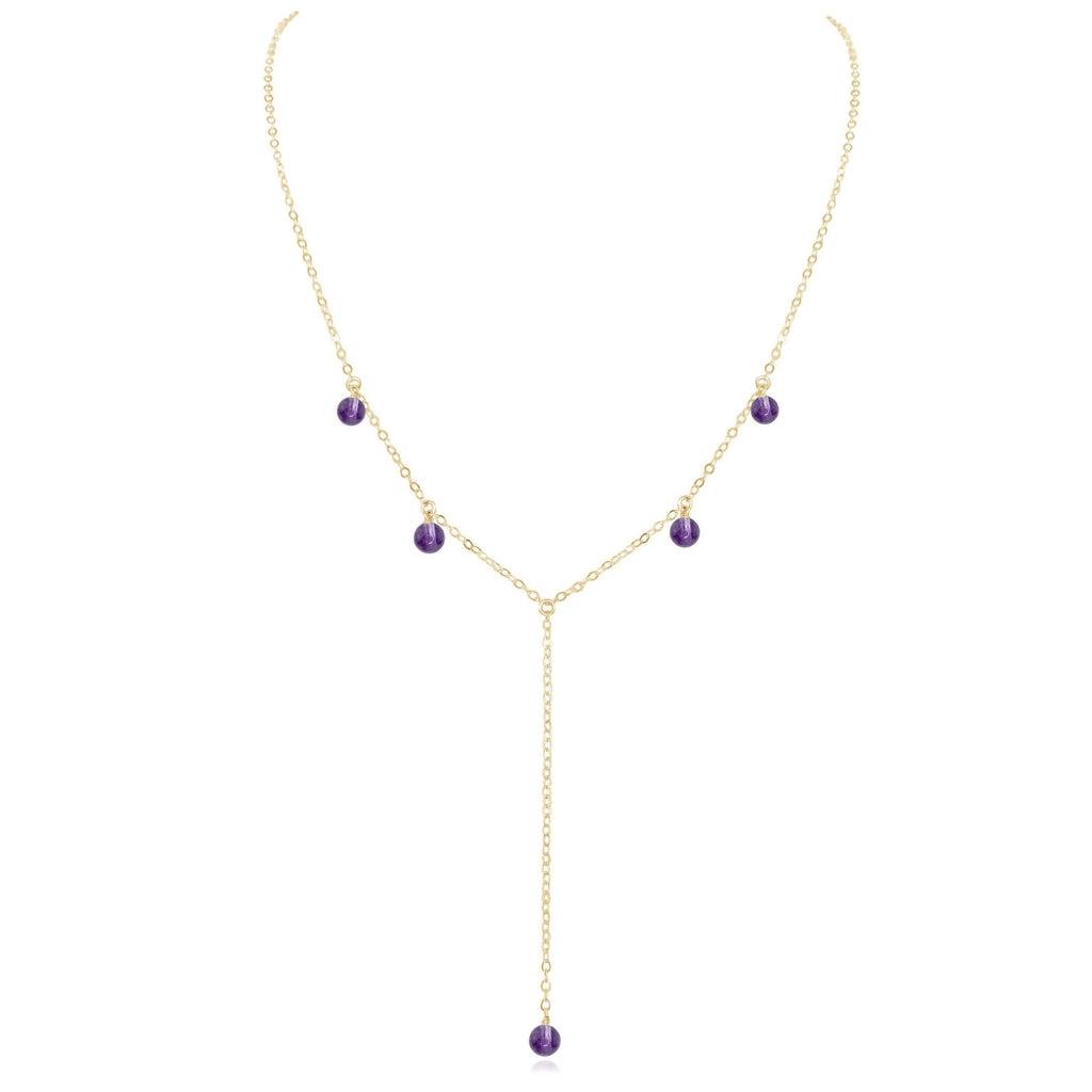 Amethyst Boho Lariat Necklace - Amethyst Boho Lariat Necklace - 14k Gold Fill - Luna Tide Handmade Crystal Jewellery