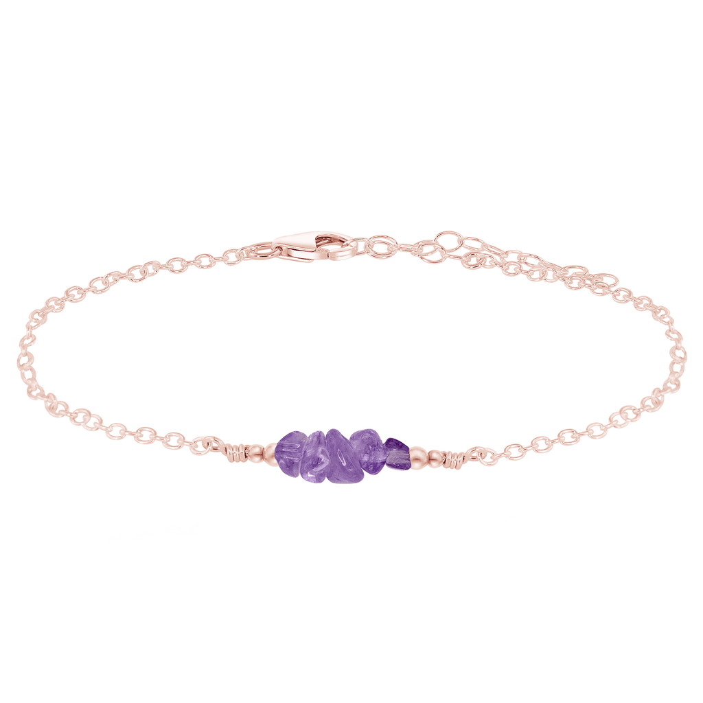 Amethyst Chip Bead Bar Anklet - Amethyst Chip Bead Bar Anklet - 14k Rose Gold Fill - Luna Tide Handmade Crystal Jewellery