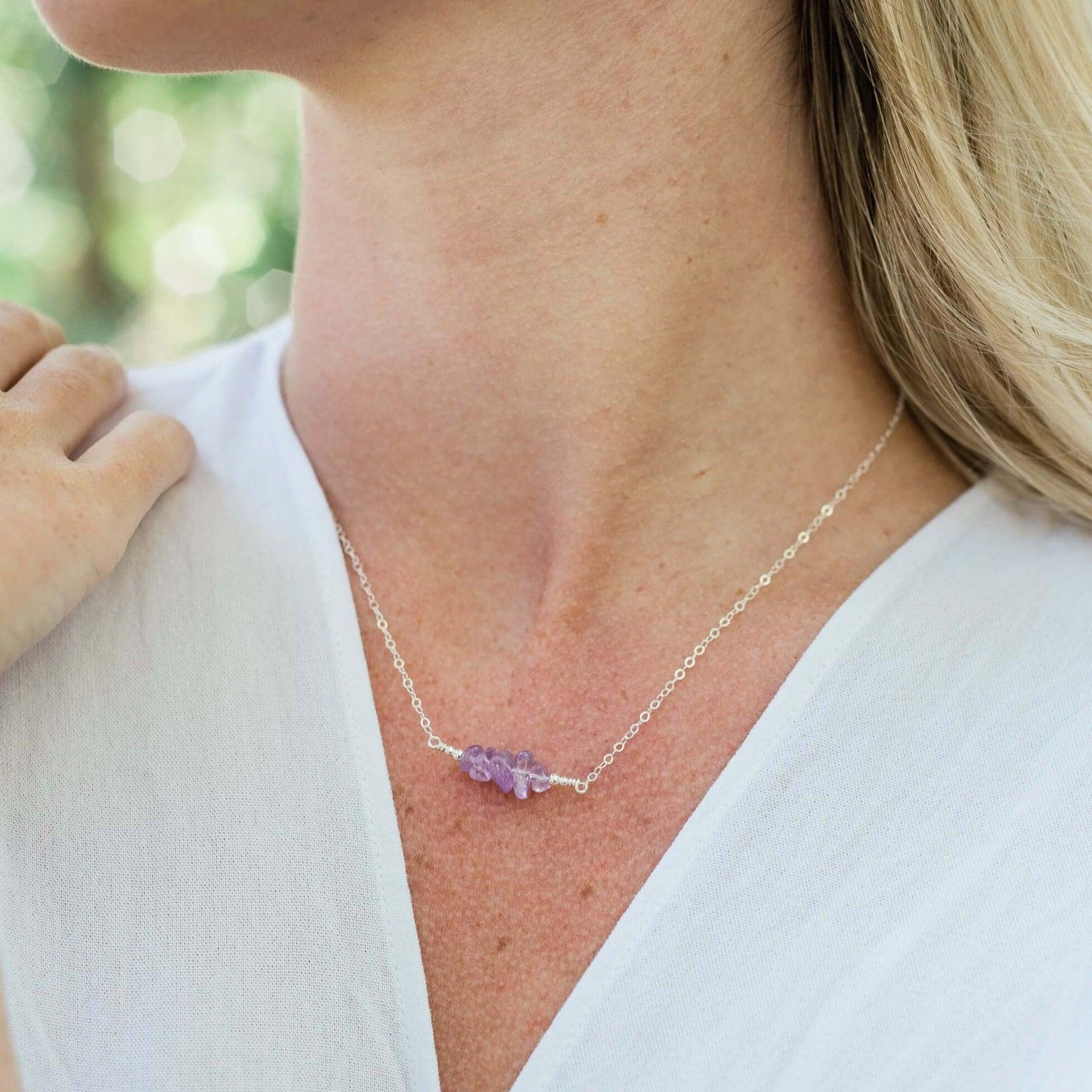Amethyst Chip Bead Bar Necklace - Amethyst Chip Bead Bar Necklace - Sterling Silver - Luna Tide Handmade Crystal Jewellery