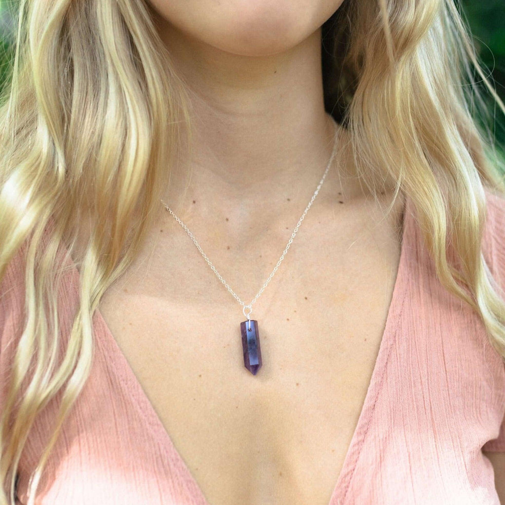 Amethyst Crystal Generator Point Pendant Necklace - Amethyst Crystal Generator Point Pendant Necklace - Sterling Silver / Cable - Luna Tide Handmade Crystal Jewellery
