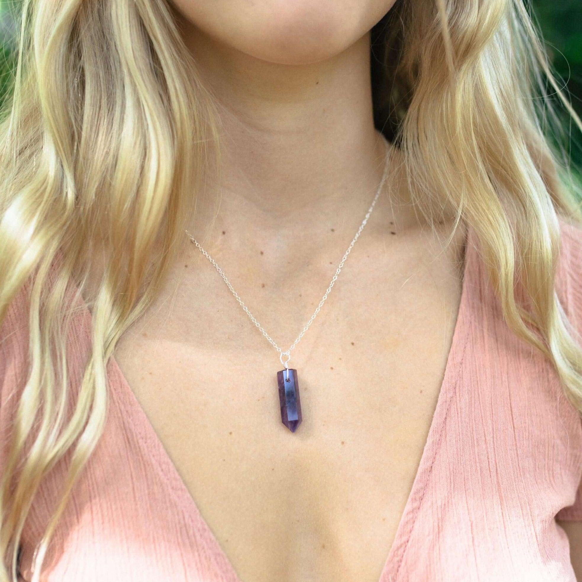 Amethyst Crystal Generator Point Pendant Necklace - Amethyst Crystal Generator Point Pendant Necklace - Sterling Silver / Cable - Luna Tide Handmade Crystal Jewellery