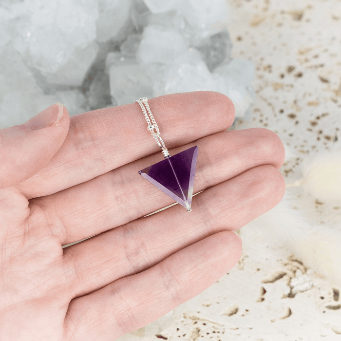 Amethyst Crystal Triangle Necklace - Amethyst Crystal Triangle Necklace - Sterling Silver / Satellite - Luna Tide Handmade Crystal Jewellery