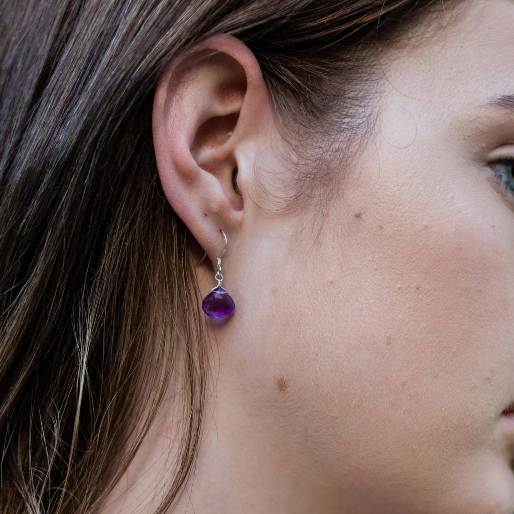 Amethyst Gemstone Teardrop Dangle Earrings - Amethyst Gemstone Teardrop Dangle Earrings - Sterling Silver - Luna Tide Handmade Crystal Jewellery