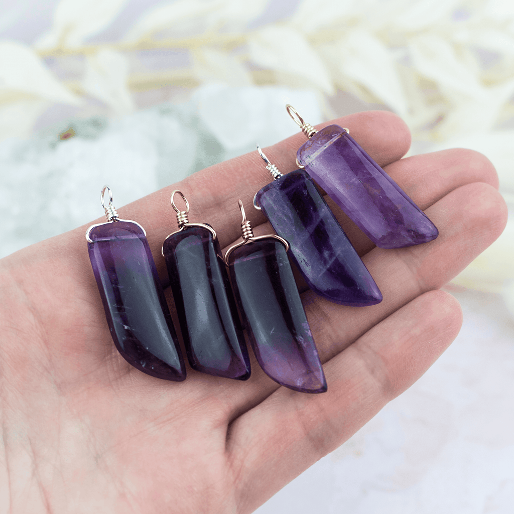 Amethyst Smooth Point Crystal Pendant - Amethyst Smooth Point Crystal Pendant - Sterling Silver - Luna Tide Handmade Crystal Jewellery