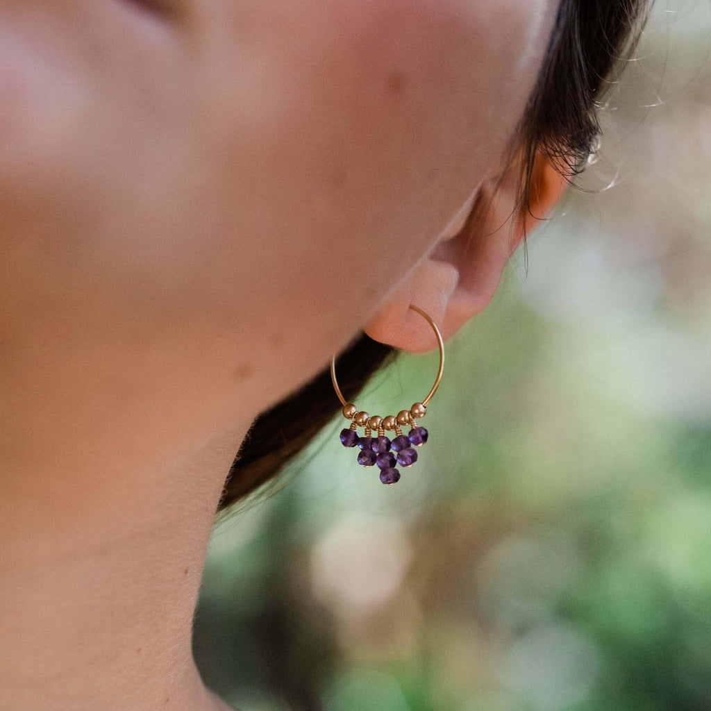 Amethyst Statement Hoop Earrings - Amethyst Statement Hoop Earrings - Sterling Silver - Luna Tide Handmade Crystal Jewellery