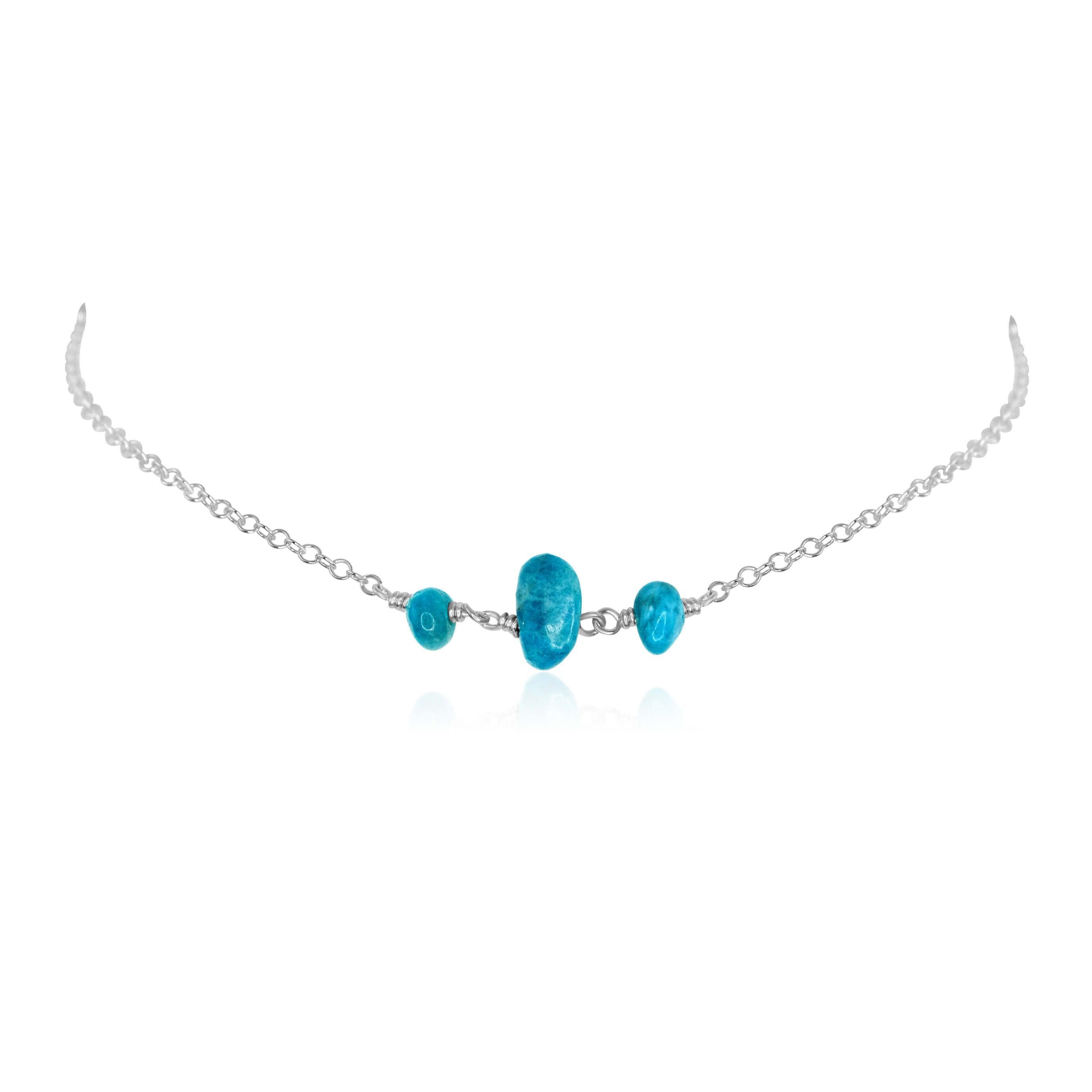 Apatite Beaded Chain Choker Necklace - Apatite Beaded Chain Choker Necklace - Sterling Silver - Luna Tide Handmade Crystal Jewellery