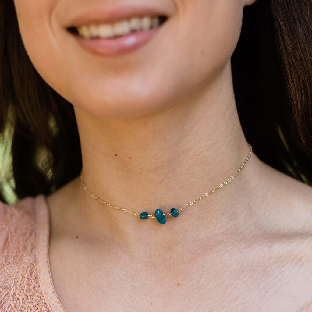 Apatite Beaded Chain Choker Necklace - Apatite Beaded Chain Choker Necklace - Sterling Silver - Luna Tide Handmade Crystal Jewellery