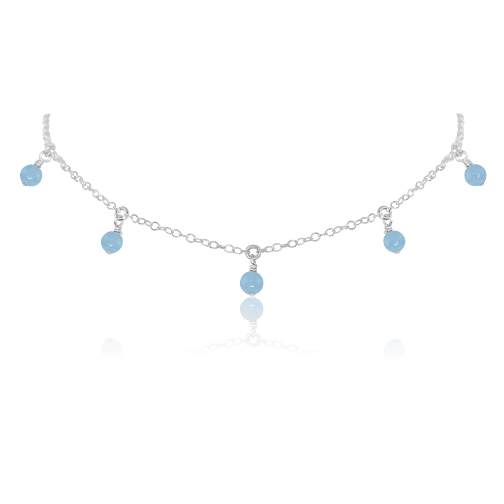 Aquamarine Bead Drop Choker - Aquamarine Bead Drop Choker - Sterling Silver - Luna Tide Handmade Crystal Jewellery