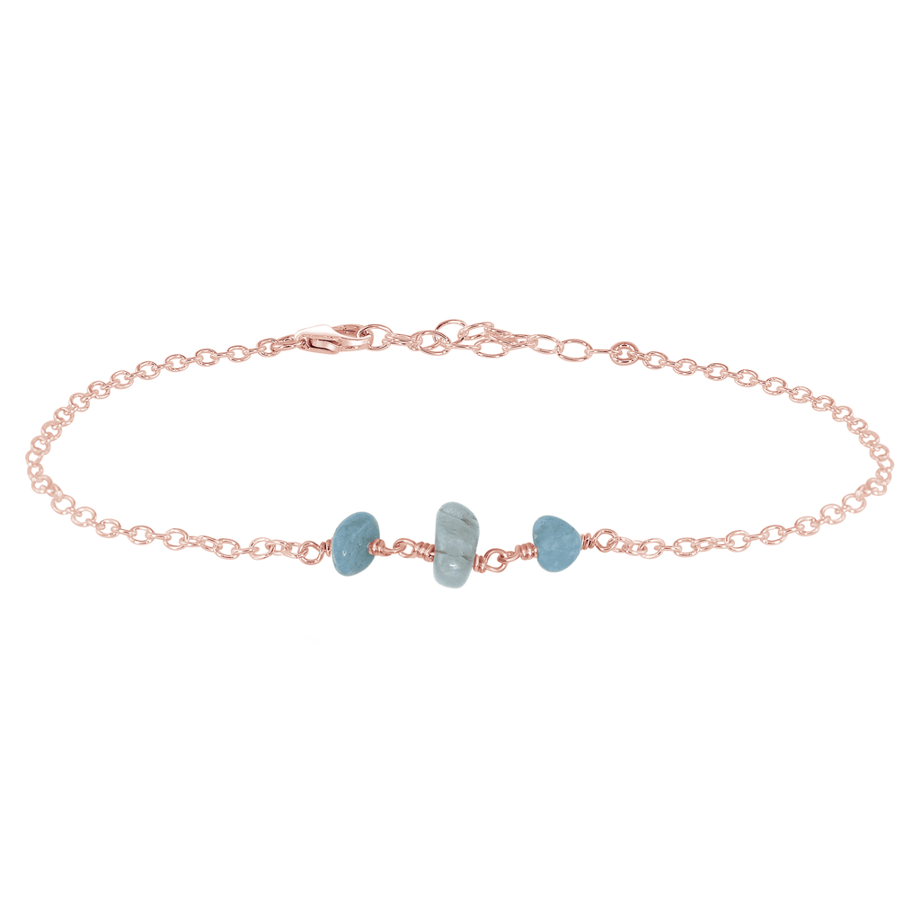 Aquamarine Beaded Chain Anklet - Aquamarine Beaded Chain Anklet - 14k Rose Gold Fill - Luna Tide Handmade Crystal Jewellery