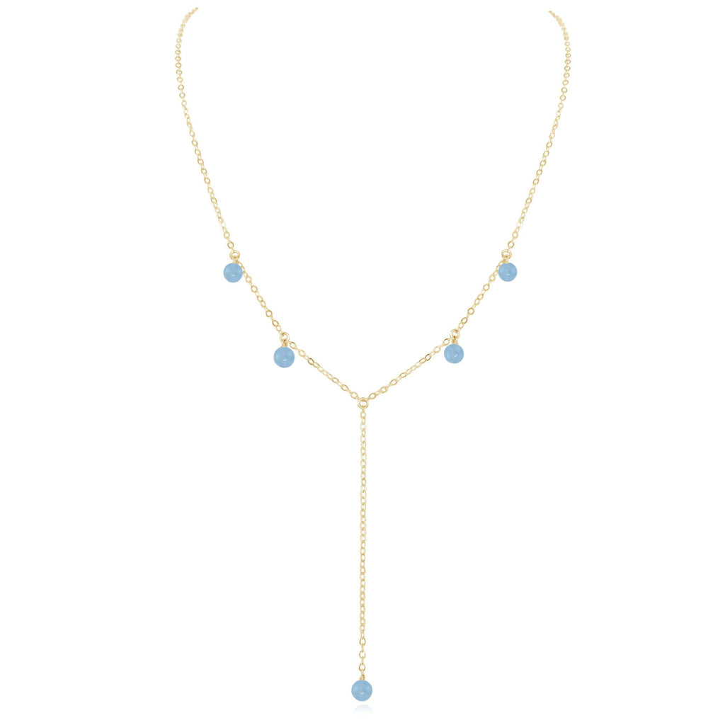 Aquamarine Boho Lariat Necklace - Aquamarine Boho Lariat Necklace - 14k Gold Fill - Luna Tide Handmade Crystal Jewellery