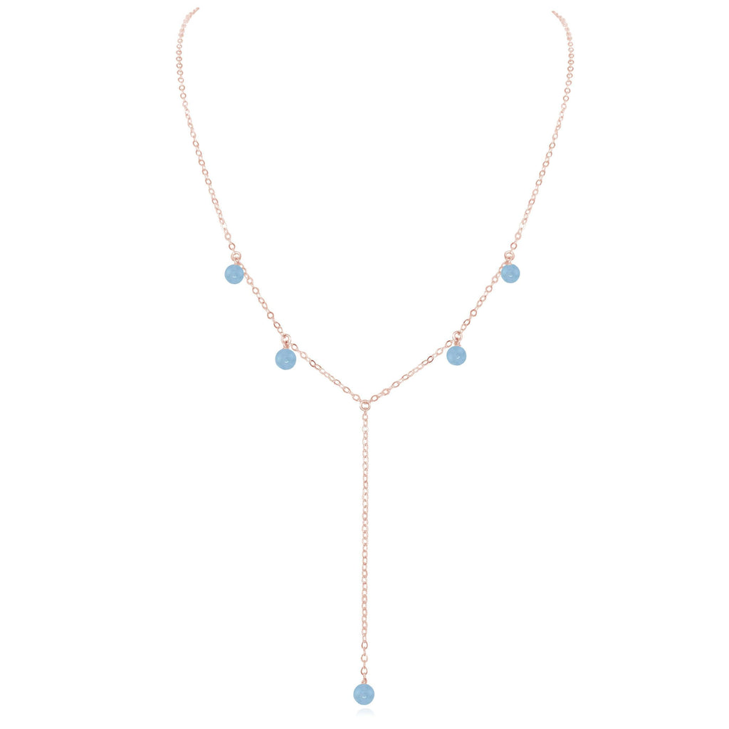 Aquamarine Boho Lariat Necklace - Aquamarine Boho Lariat Necklace - 14k Rose Gold Fill - Luna Tide Handmade Crystal Jewellery