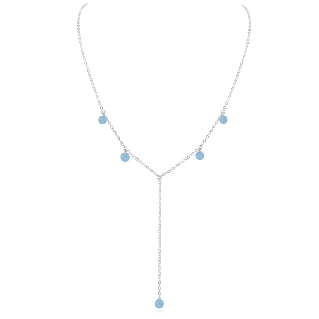 Aquamarine Boho Lariat Necklace - Aquamarine Boho Lariat Necklace - Sterling Silver - Luna Tide Handmade Crystal Jewellery