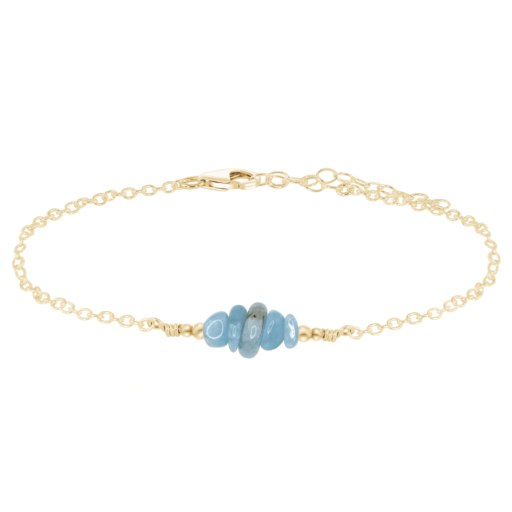 Aquamarine Chip Bead Bar Anklet - Aquamarine Chip Bead Bar Anklet - 14k Gold Fill - Luna Tide Handmade Crystal Jewellery