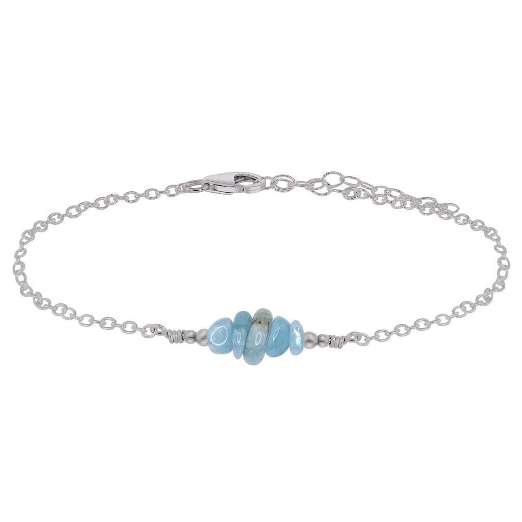 Aquamarine Chip Bead Bar Anklet - Aquamarine Chip Bead Bar Anklet - Stainless Steel - Luna Tide Handmade Crystal Jewellery