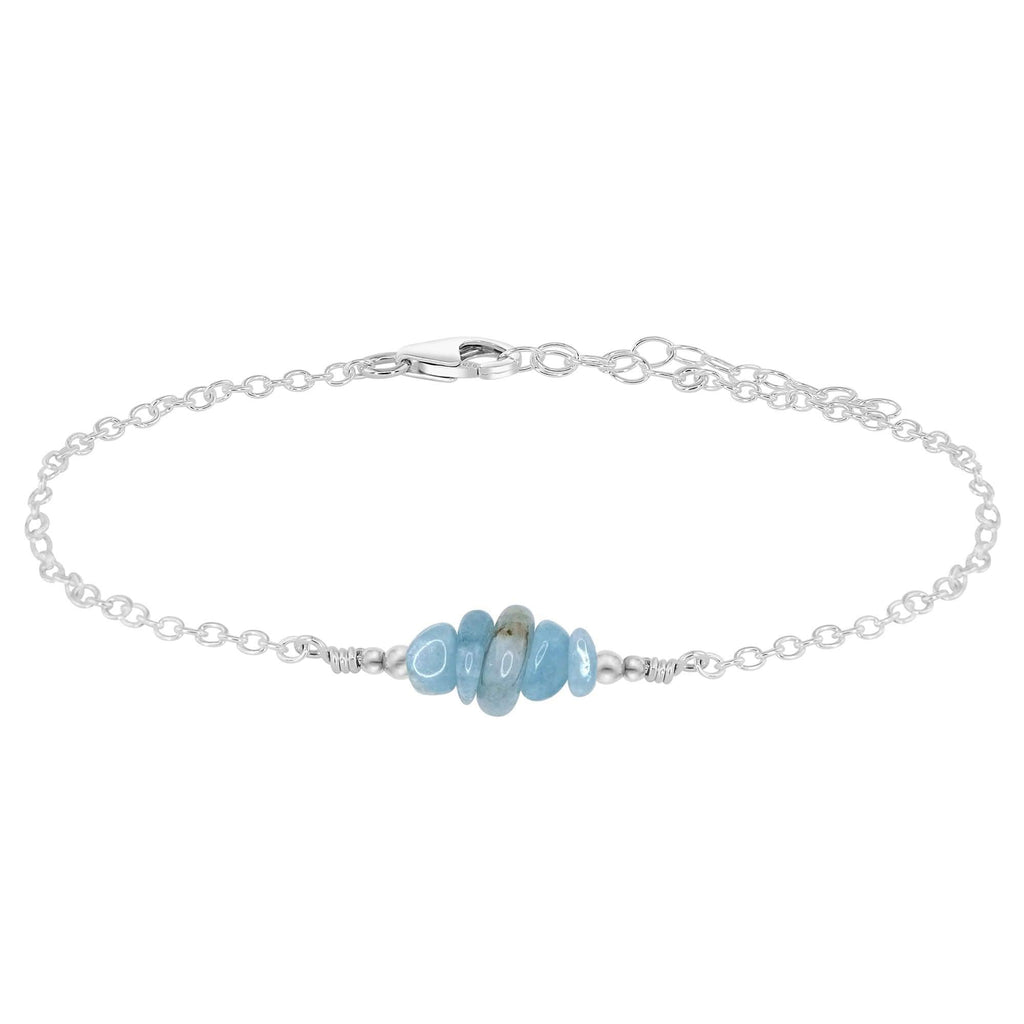 Aquamarine Chip Bead Bar Anklet - Aquamarine Chip Bead Bar Anklet - Sterling Silver - Luna Tide Handmade Crystal Jewellery