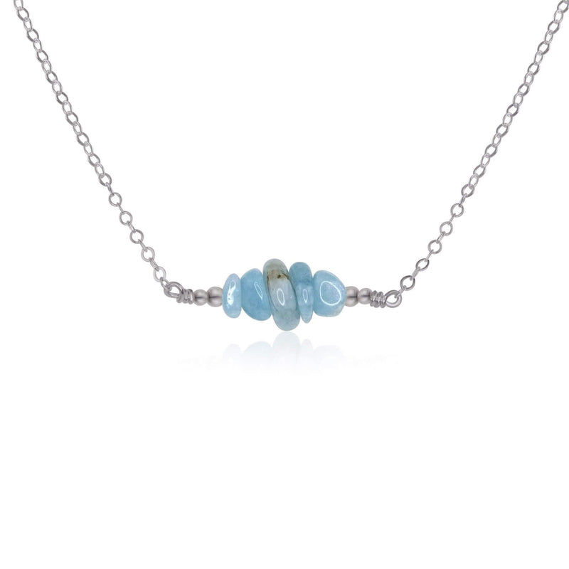 Chip Bead Bar Necklace - Aquamarine - Stainless Steel - Luna Tide Handmade Jewellery
