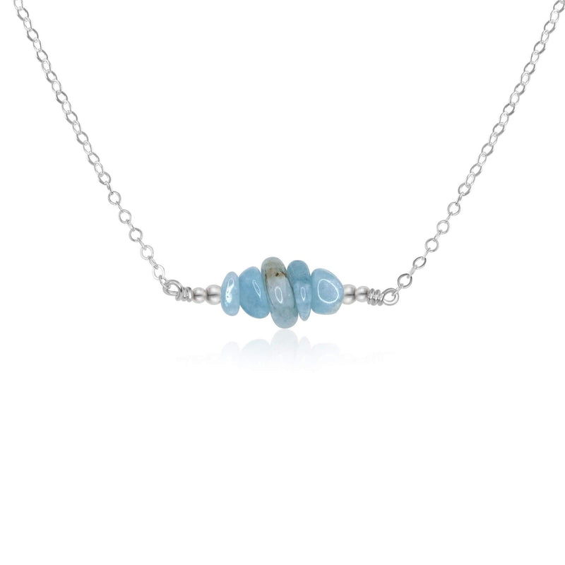 Chip Bead Bar Necklace - Aquamarine - Sterling Silver - Luna Tide Handmade Jewellery