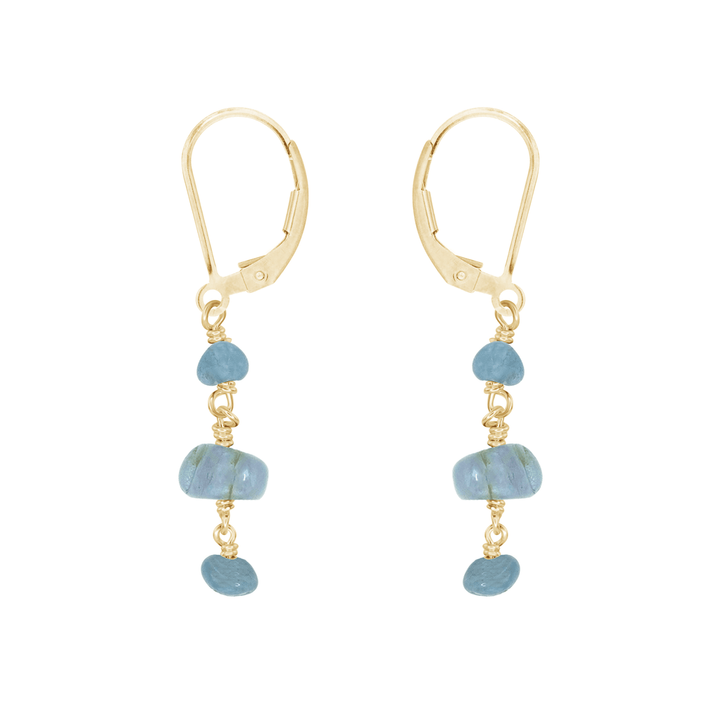 Aquamarine Crystal Beaded Chain Dangle Leverback Earrings - Aquamarine Crystal Beaded Chain Dangle Leverback Earrings - 14k Gold Fill - Luna Tide Handmade Crystal Jewellery