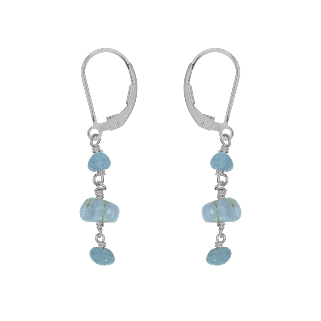 Aquamarine Crystal Beaded Chain Dangle Leverback Earrings - Aquamarine Crystal Beaded Chain Dangle Leverback Earrings - Stainless Steel - Luna Tide Handmade Crystal Jewellery