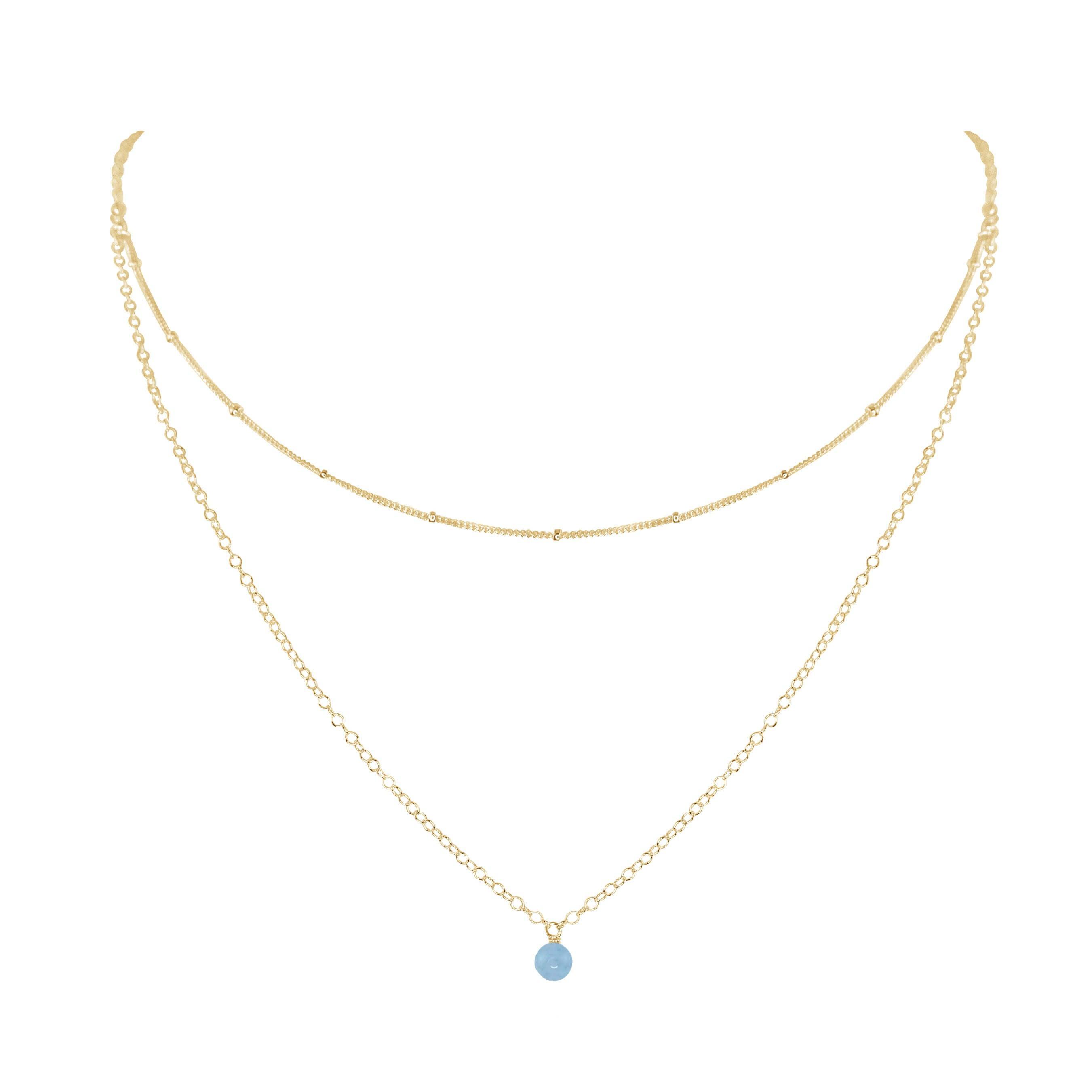 Aquamarine Gemstone Chain Layered Choker Necklace - Aquamarine Gemstone Chain Layered Choker Necklace - 14k Gold Fill - Luna Tide Handmade Crystal Jewellery