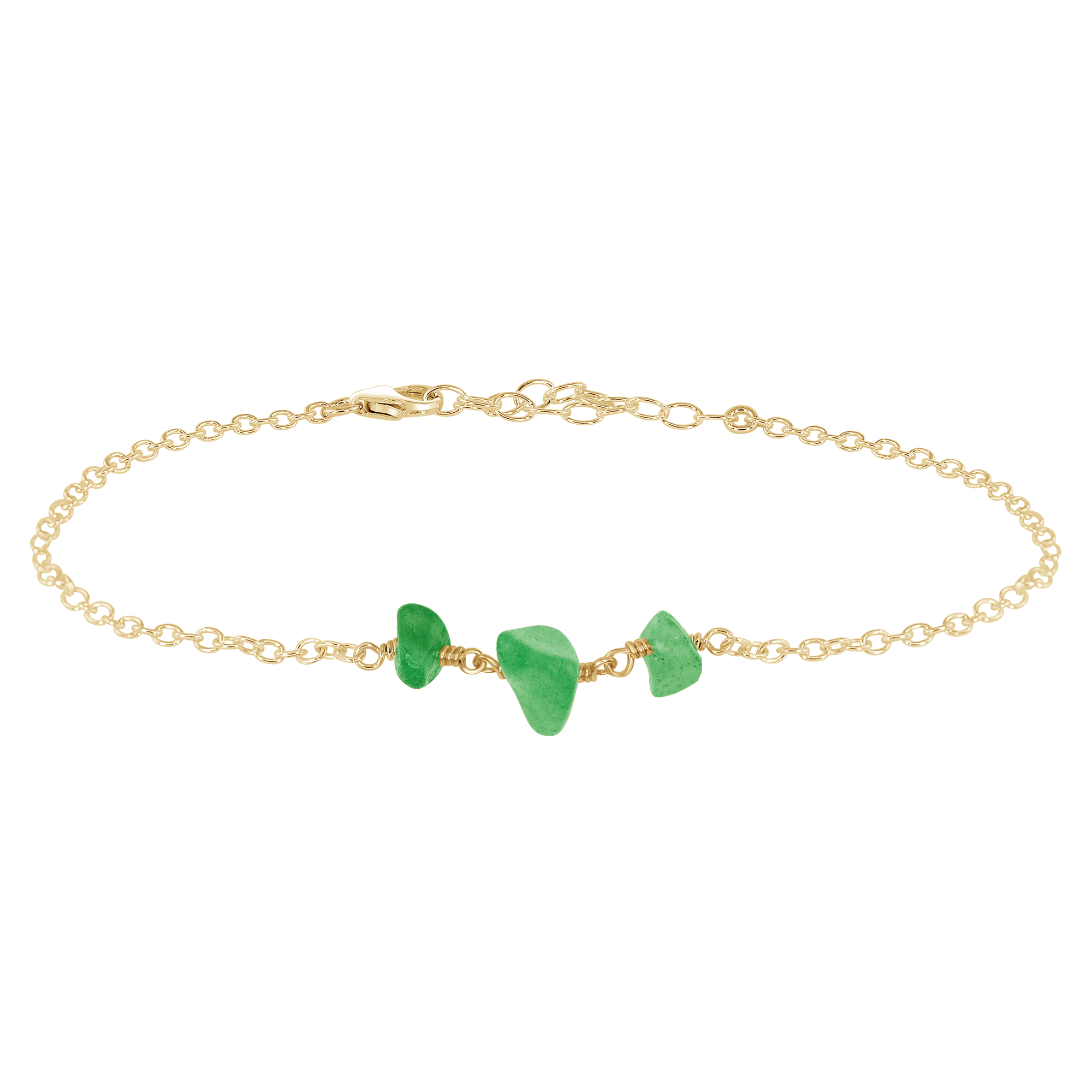 Aventurine Beaded Chain Anklet - Aventurine Beaded Chain Anklet - 14k Gold Fill - Luna Tide Handmade Crystal Jewellery