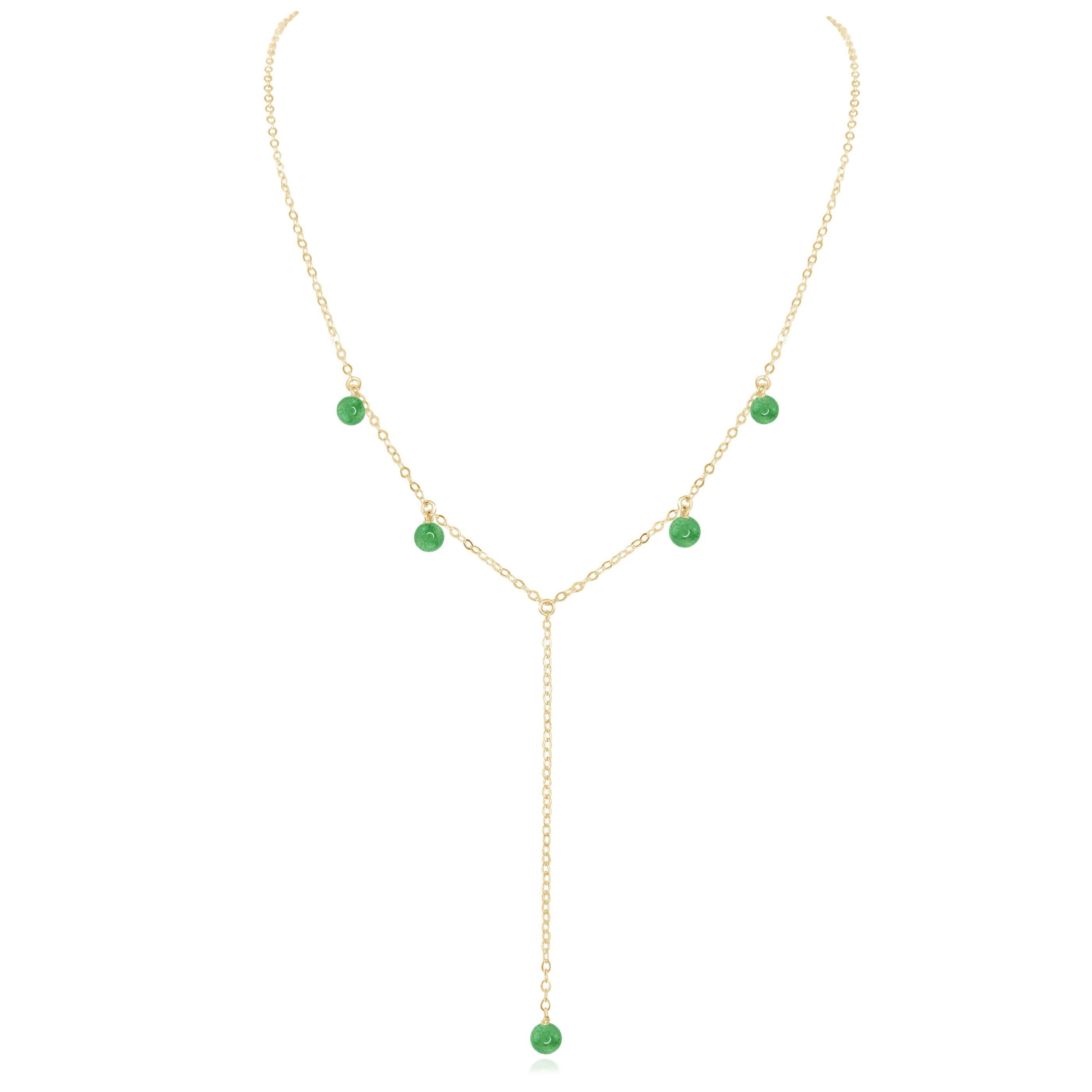 Aventurine Boho Lariat Necklace - Aventurine Boho Lariat Necklace - 14k Gold Fill - Luna Tide Handmade Crystal Jewellery