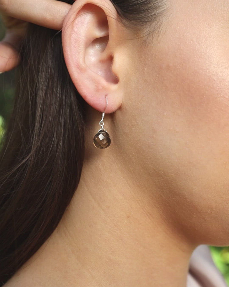 Smoky Quartz Gemstone Teardrop Dangle Earrings