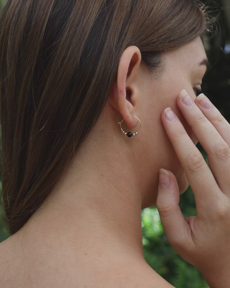 Tiny Iolite Gemstone Bead Hoop Earrings