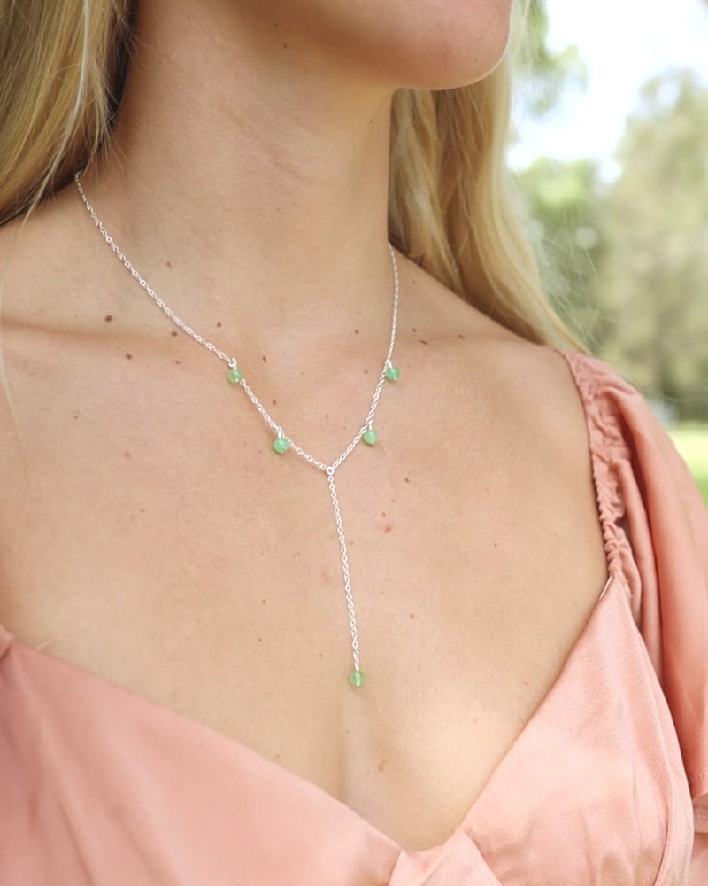 Green Chrysoprase Crystal Boho Lariat Necklace