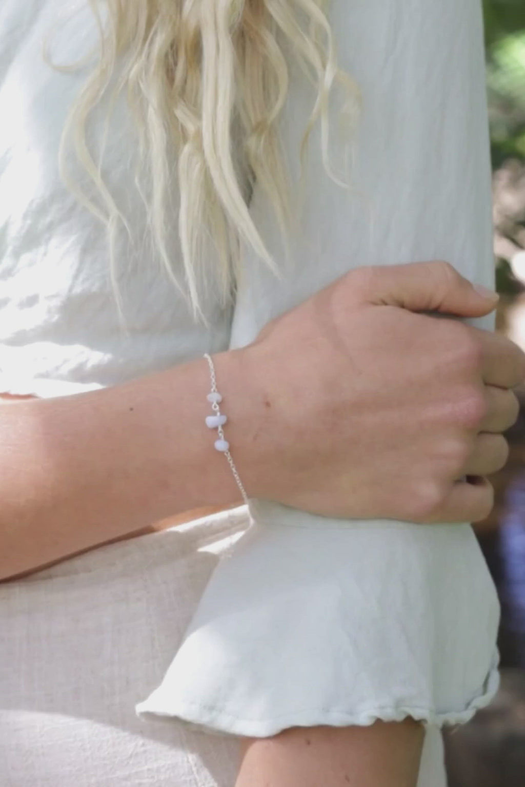 Blue Lace Agate Beaded Chain Bracelet