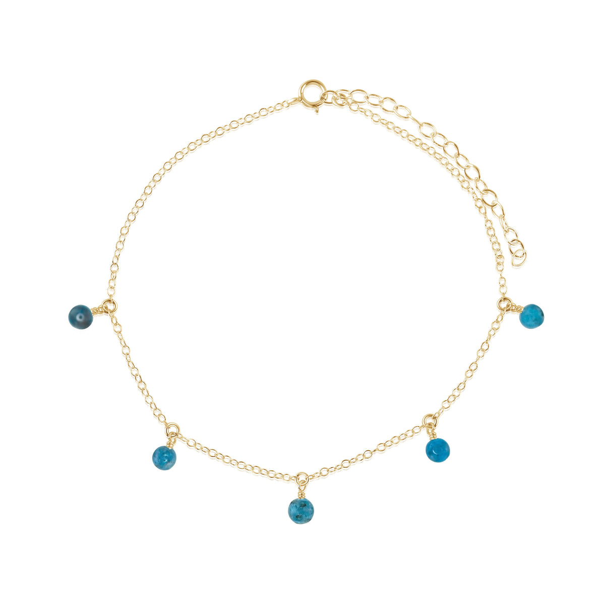 Bead Drop Anklet - Apatite - 14K Gold Fill - Luna Tide Handmade Jewellery