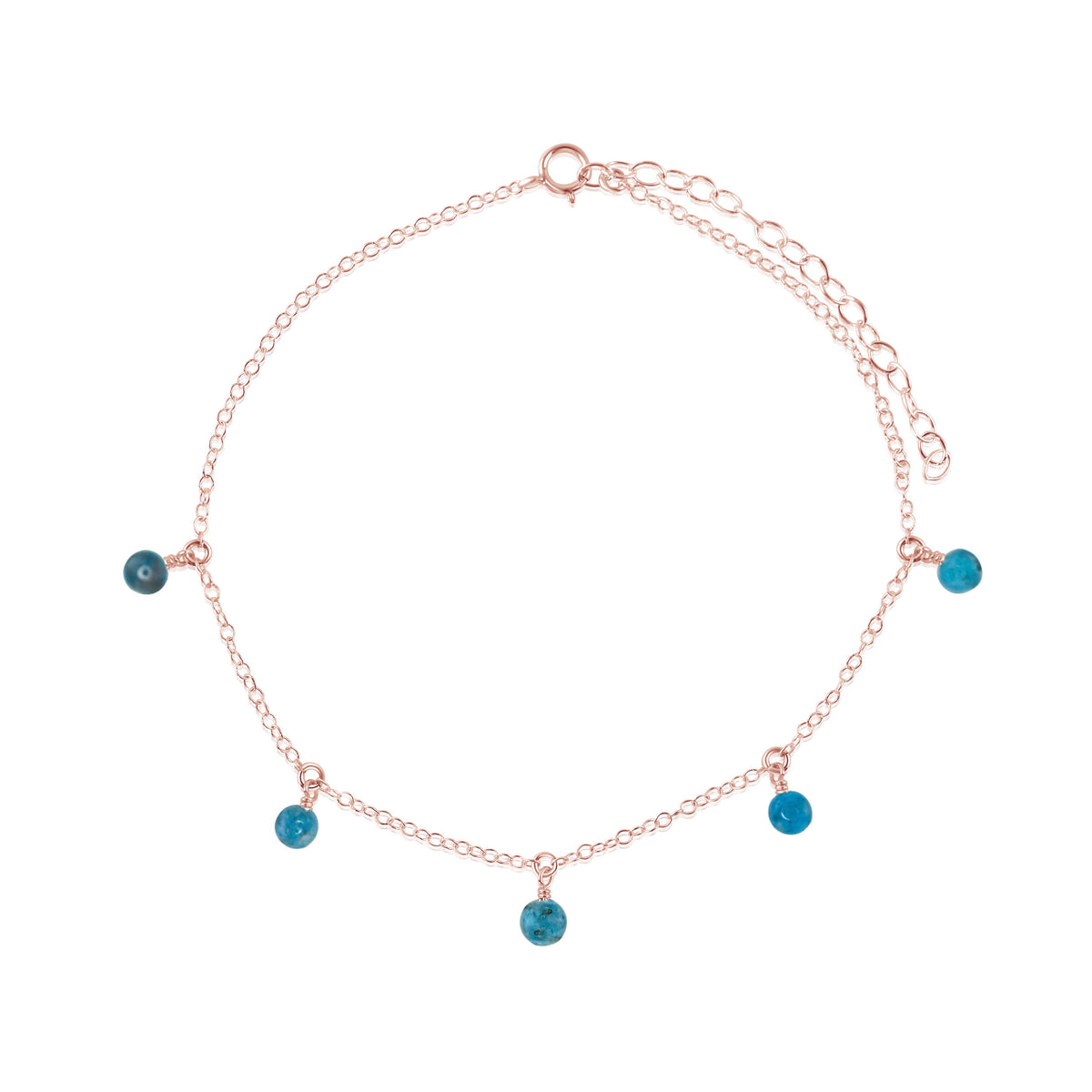 Bead Drop Anklet - Apatite - 14K Rose Gold Fill - Luna Tide Handmade Jewellery