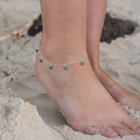 Bead Drop Anklet - Apatite - Sterling Silver - Luna Tide Handmade Jewellery