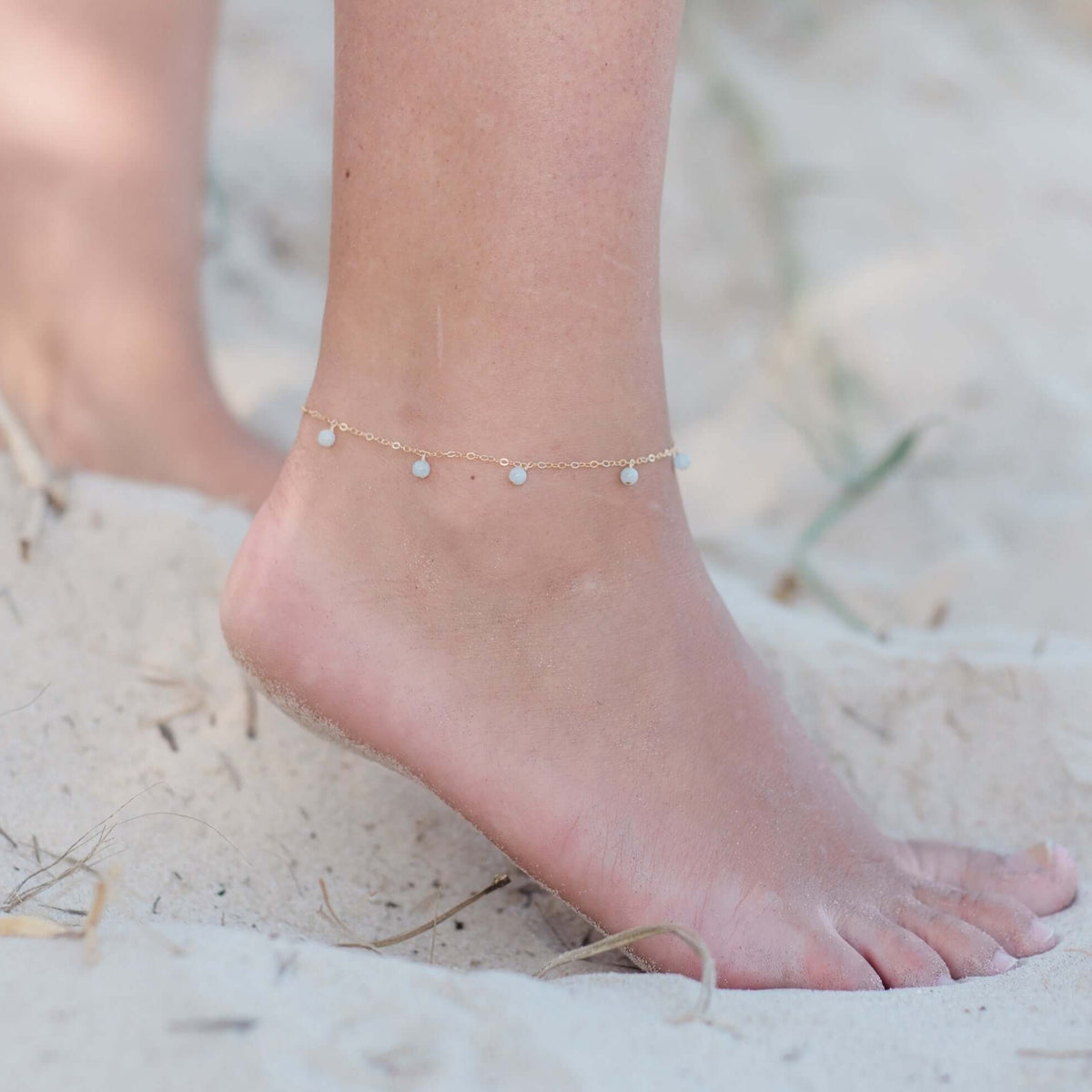 Bead Drop Anklet - Aquamarine - 14K Gold Fill - Luna Tide Handmade Jewellery