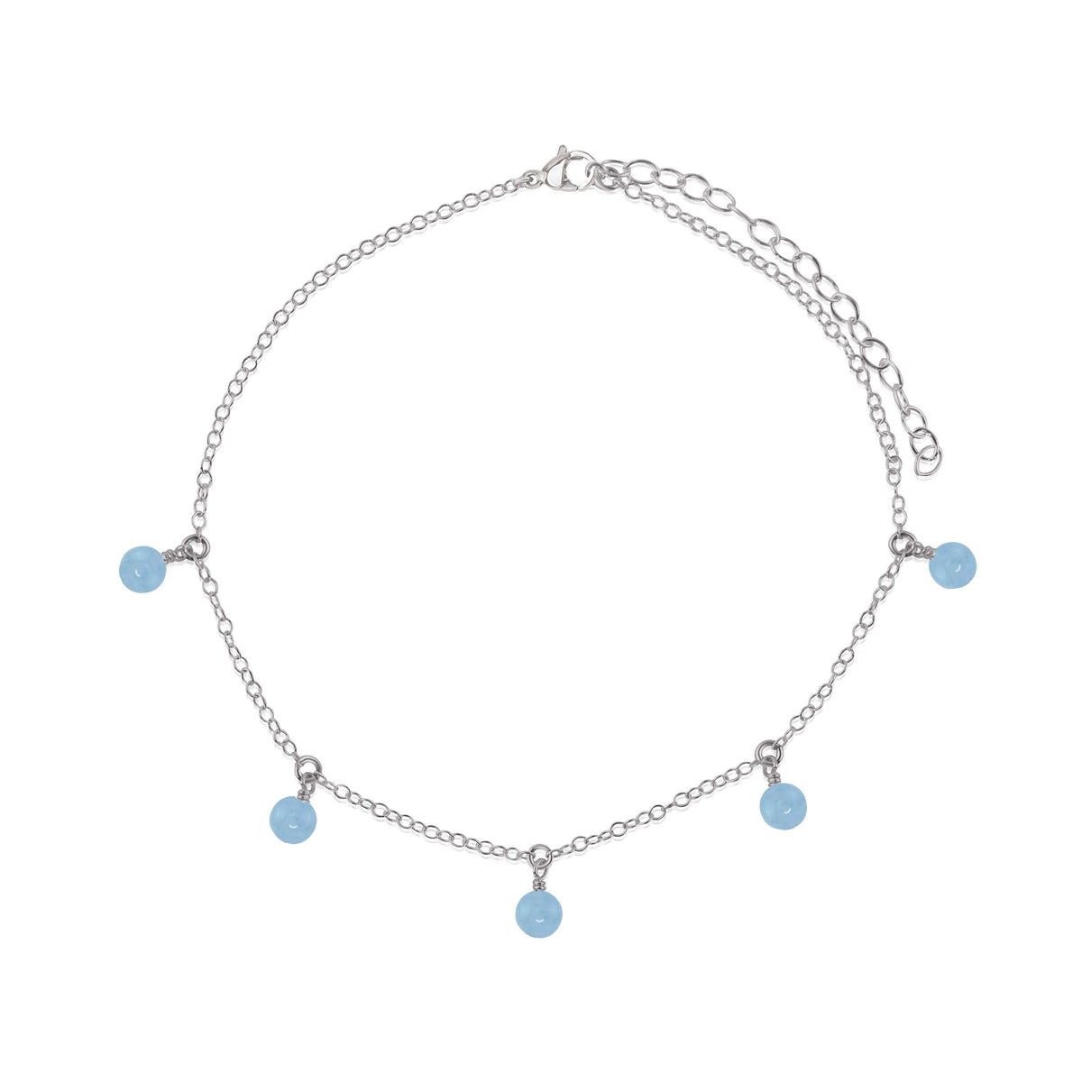 Bead Drop Anklet - Aquamarine - Stainless Steel - Luna Tide Handmade Jewellery