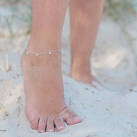 Bead Drop Anklet - Aquamarine - Sterling Silver - Luna Tide Handmade Jewellery