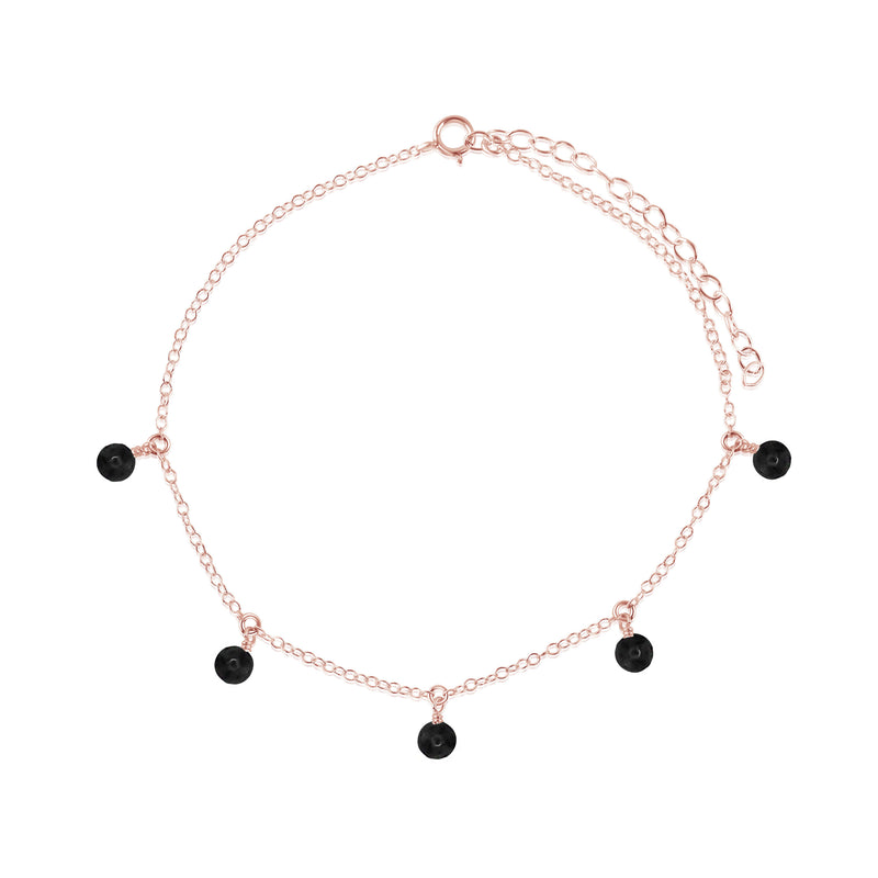 Bead Drop Anklet - Black Tourmaline - 14K Rose Gold Fill - Luna Tide Handmade Jewellery